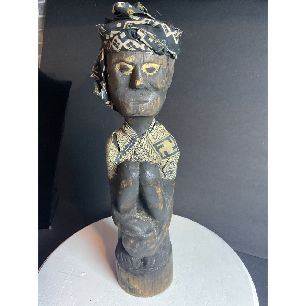 13 inch African sculpture figure with hair
